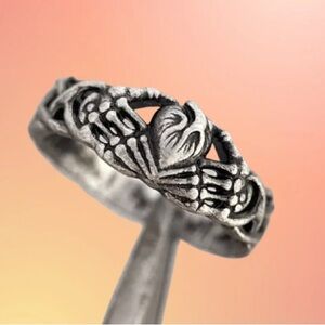 Skeleton Hands & Heart Claddagh Ring